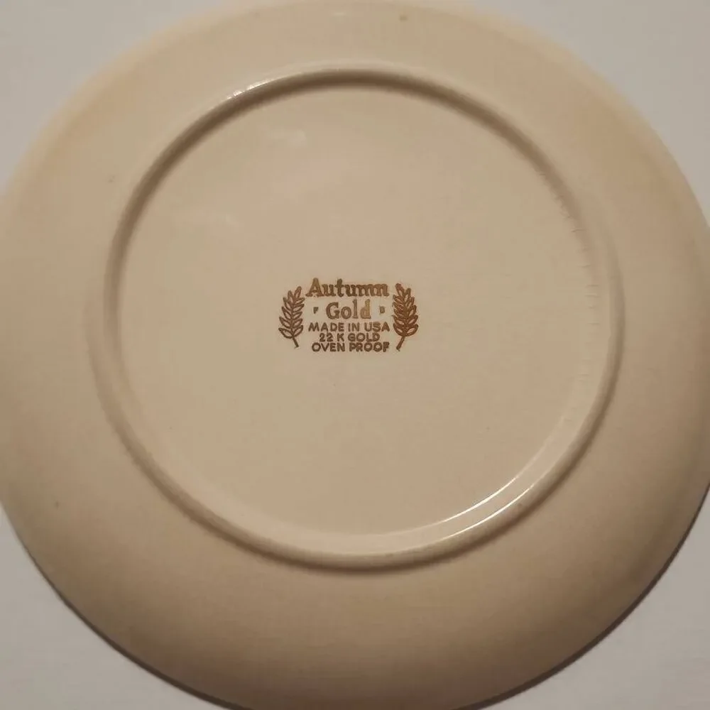 Homer Laughlin Autumn Gold Vintage 22k 6 Inch Dessert or Bread Plate with Wheat